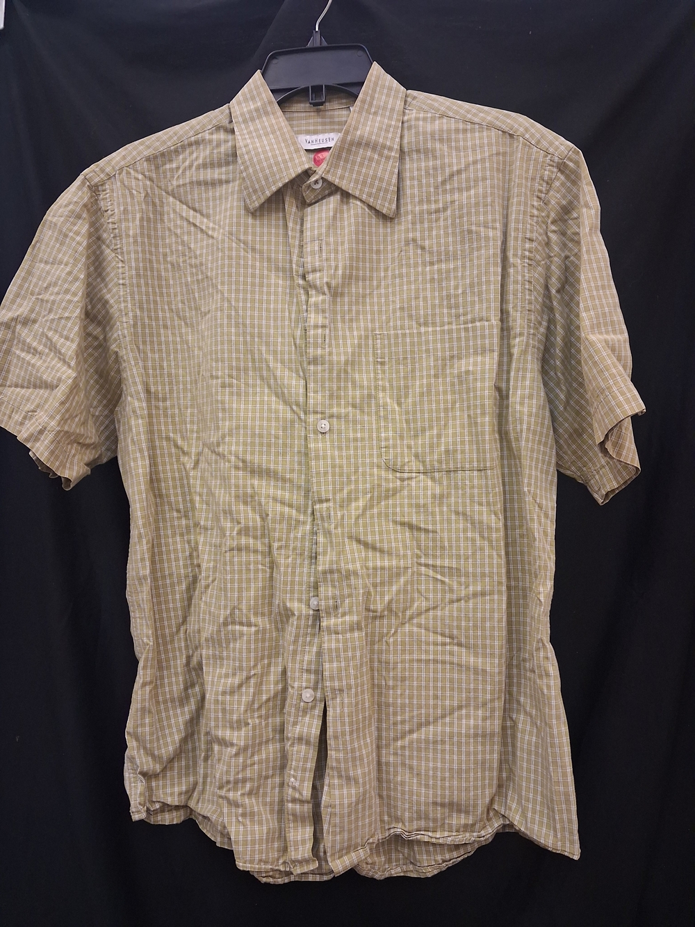Van Heusen Short-Sleeve Button-Down Shirt - Beige & Light Green Plaid